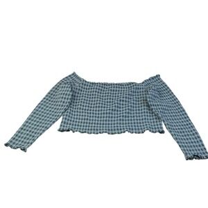 Wild Fable NWT Blue Gray Smocked Off-Shoulder Long Sleeve Crop Top 2X